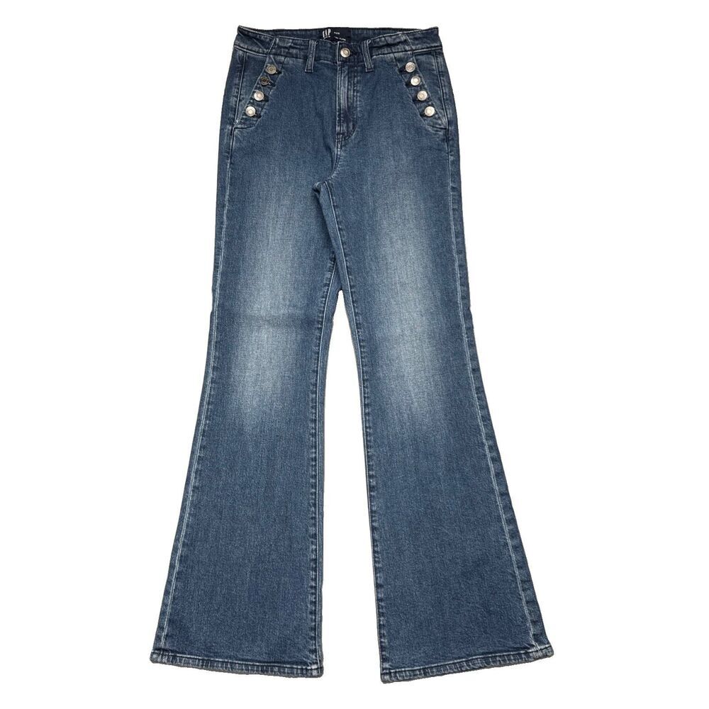 Gap High Rise 70s Flare Jeans 4/27 (27x31.5) Dark Wash Blue Sailor Denim Womens